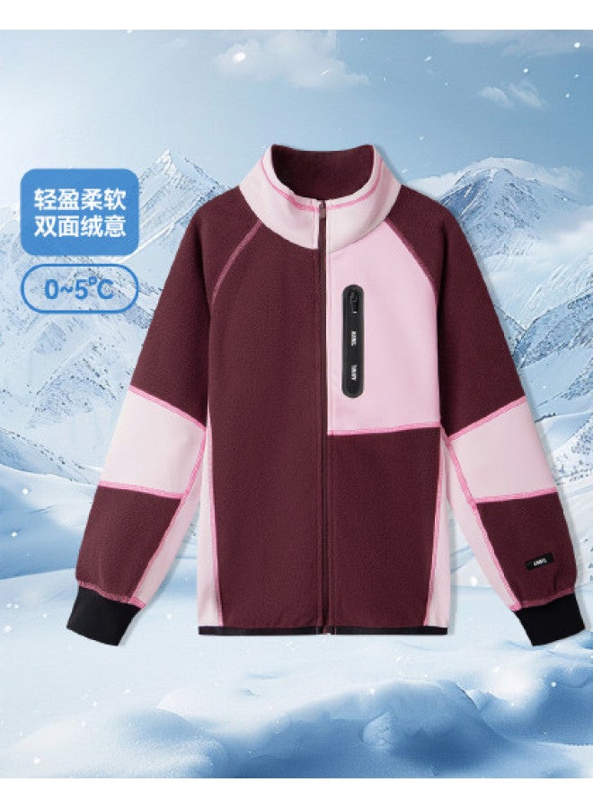 Annil Boys & Girls Knitted Jacket - Spring/autumn Color-blocked Double-faced Fleece Warm Coat - Image 1
