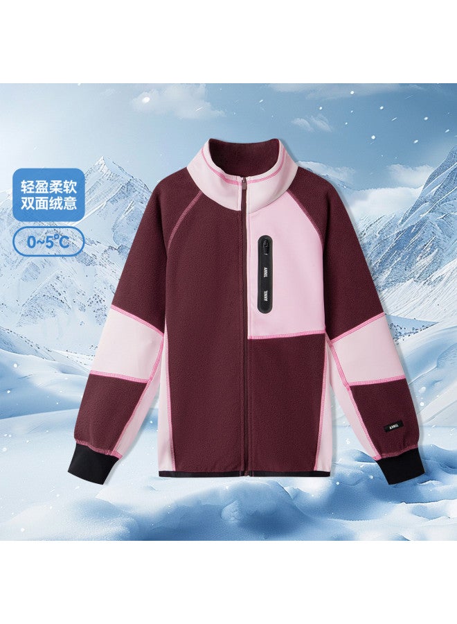 Annil Boys & Girls Knitted Jacket - Spring/autumn Color-blocked Double-faced Fleece Warm Coat - Image 2