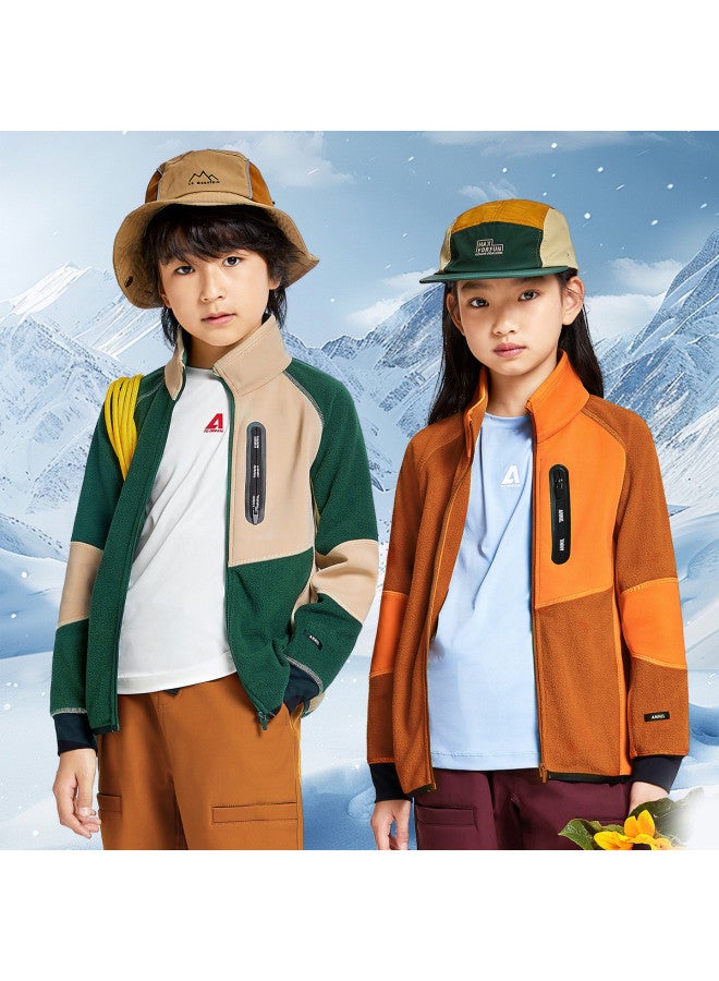 Annil Boys & Girls Knitted Jacket - Spring/autumn Color-blocked Double-faced Fleece Warm Coat - Image 3