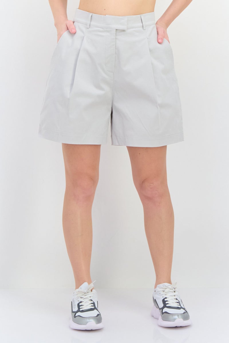 Lyle & Scott Women Solid Basic Shorts, Light Grey - Image 1