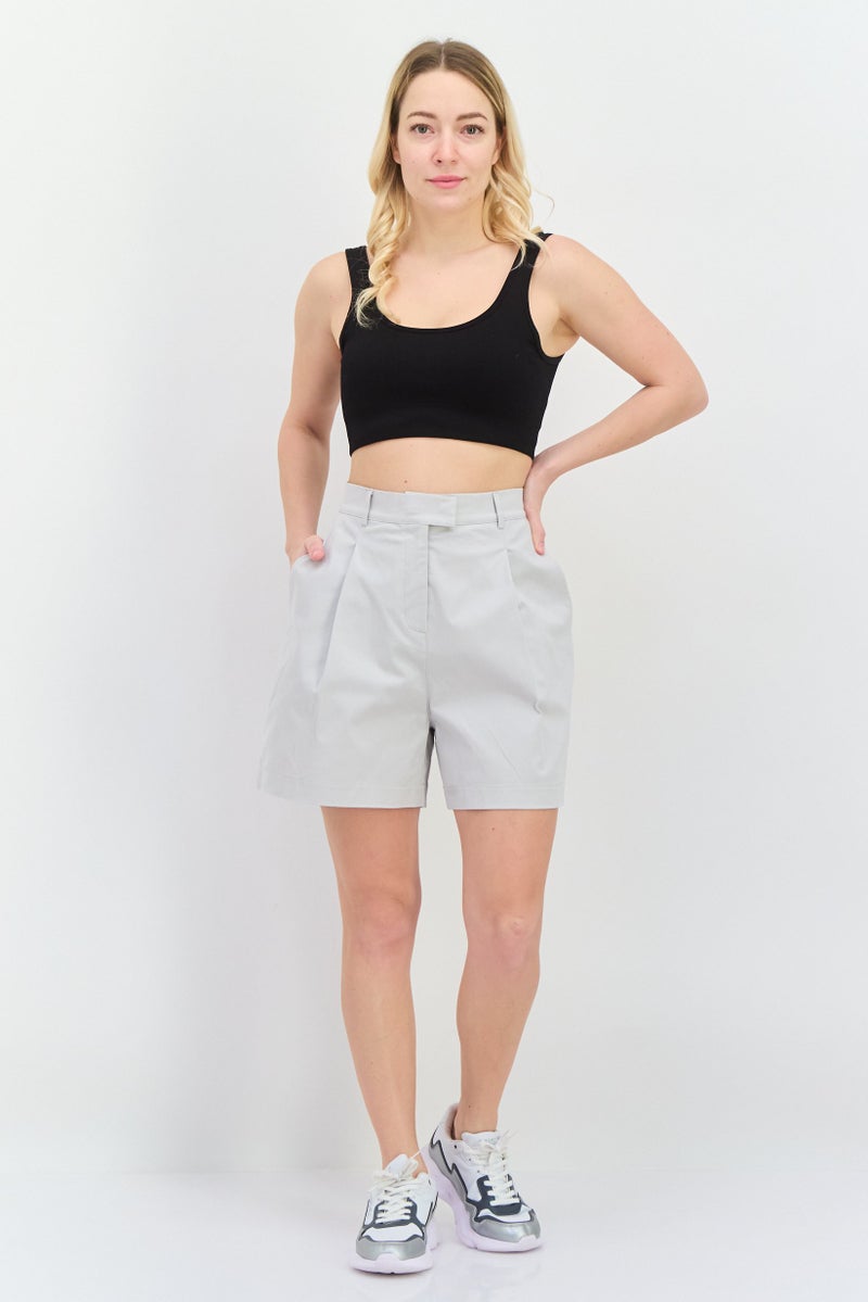 Lyle & Scott Women Solid Basic Shorts, Light Grey - Image 4