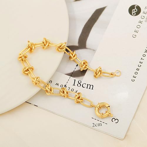 SOFYBJA 18K Gold Plated Chunky Knotted Chain Bracelet Dainty Stacked Spring Ring Bracelet Fashion Jewelry for Women - Image 4