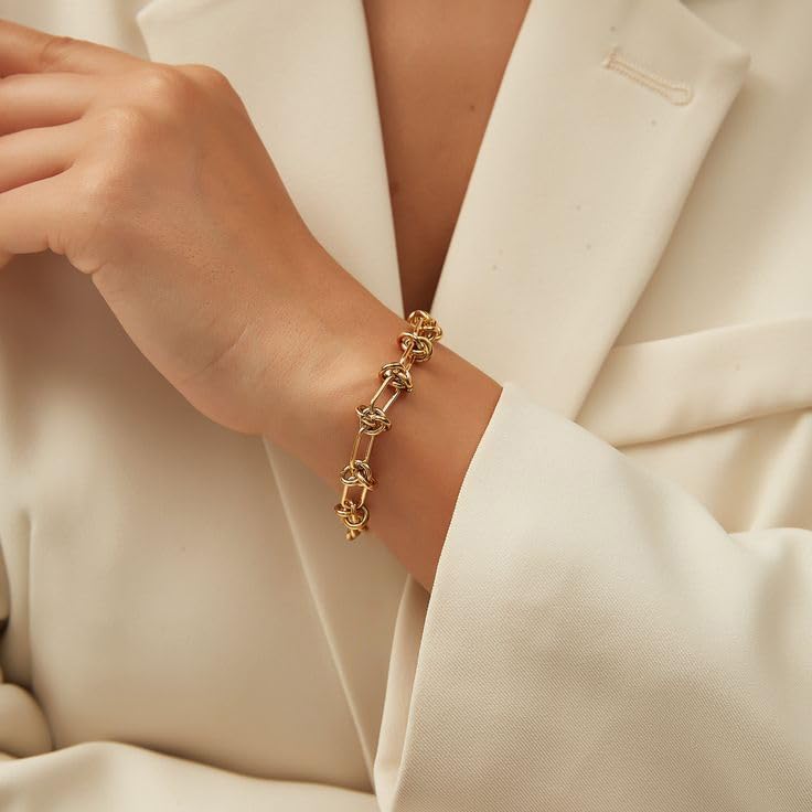 SOFYBJA 18K Gold Plated Chunky Knotted Chain Bracelet Dainty Stacked Spring Ring Bracelet Fashion Jewelry for Women - Image 2