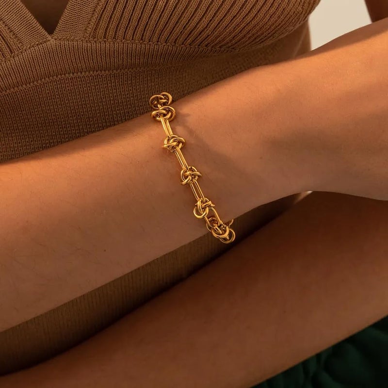 SOFYBJA 18K Gold Plated Chunky Knotted Chain Bracelet Dainty Stacked Spring Ring Bracelet Fashion Jewelry for Women - Image 5
