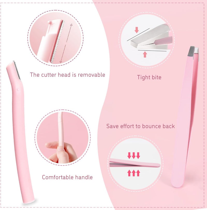 TORMEN Professional Eyebrow Grooming Kit, Eyebrow Scissors with Comb Eyebrow Razor Eyebrow Tweezers for Perfect Eyebrow Shaping, Face Hair Removal Tool for Men and Women(Pink) - Image 5