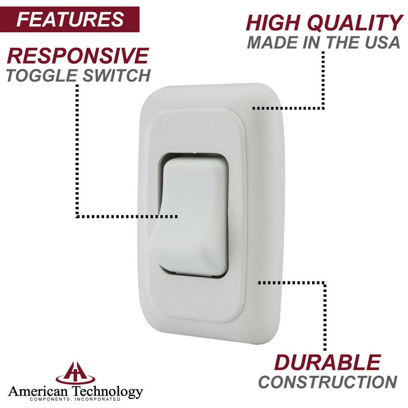 American Technology Components Single SPST On-Off Switch with Bezel, 12-Volt, for RV, Trailer, Camper (White) - Image 3