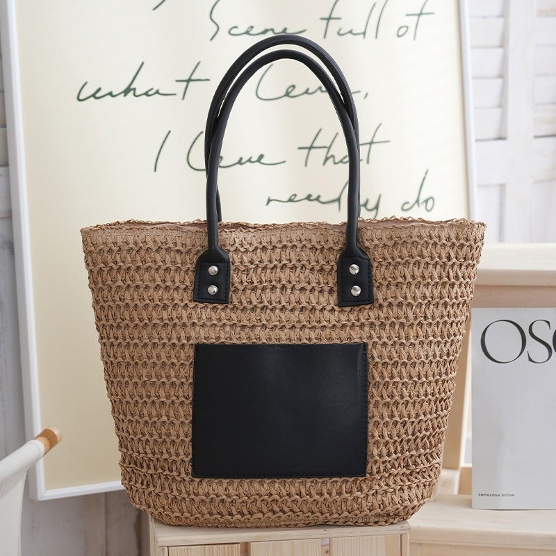 Vintage Handwoven Straw Tote Bag - Image 2