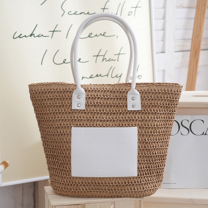 Vintage Handwoven Straw Tote Bag - Image 3
