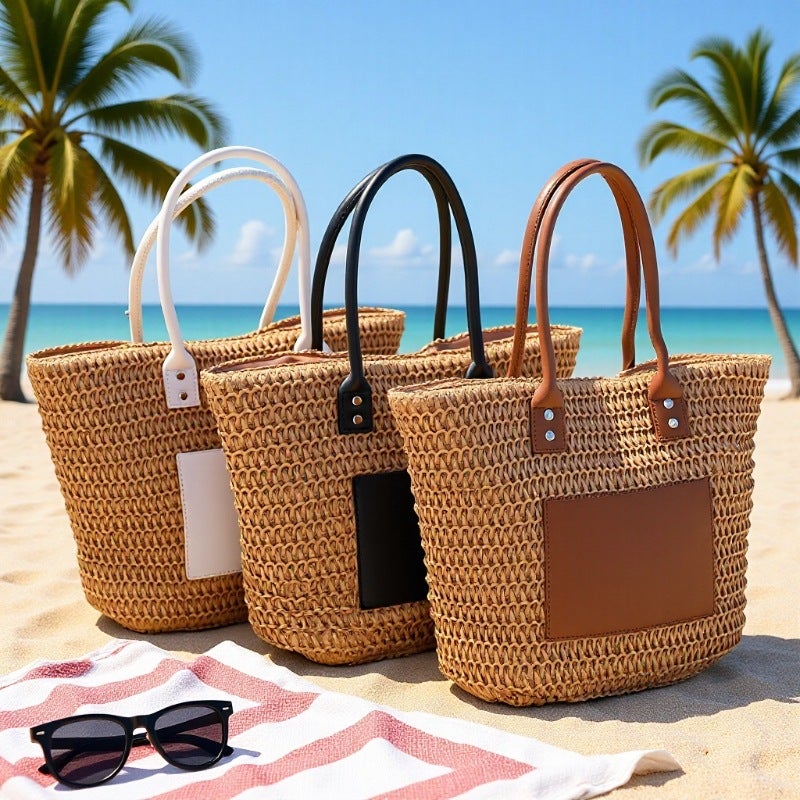 Vintage Handwoven Straw Tote Bag - Image 1