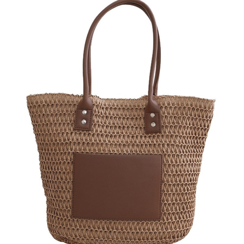 Vintage Handwoven Straw Tote Bag - Image 5