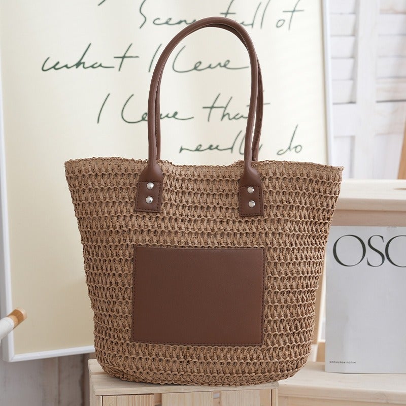 Vintage Handwoven Straw Tote Bag - Image 4
