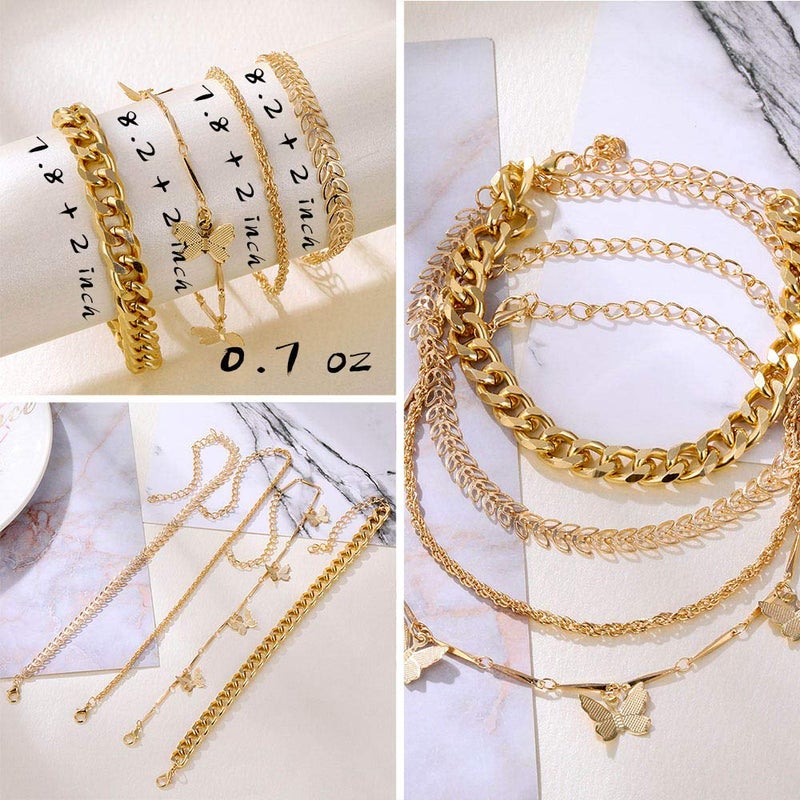 IFKM 6 PACK (24 PCS) Boho Gold Chain Bracelets Set for Women, 14K Gold Plated Multiple Layered Stackable Open Cuff Wrap Adjustable Link Italian Cuban Jewelry Gift - Image 2