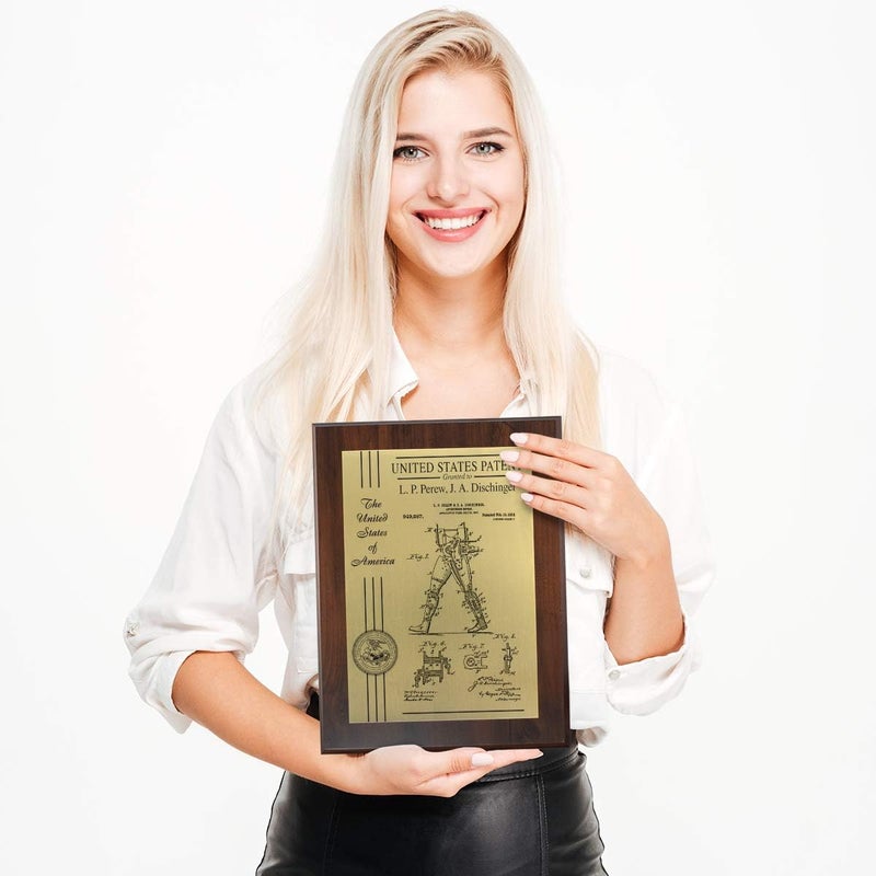 PlaqueMaker Personalized Patent Plaque, Appreciation Gift for Inventors, Patent Holders, Work Team, or Boss (9" x 12", Gold Metal, Coated Cherry Board) - Image 2