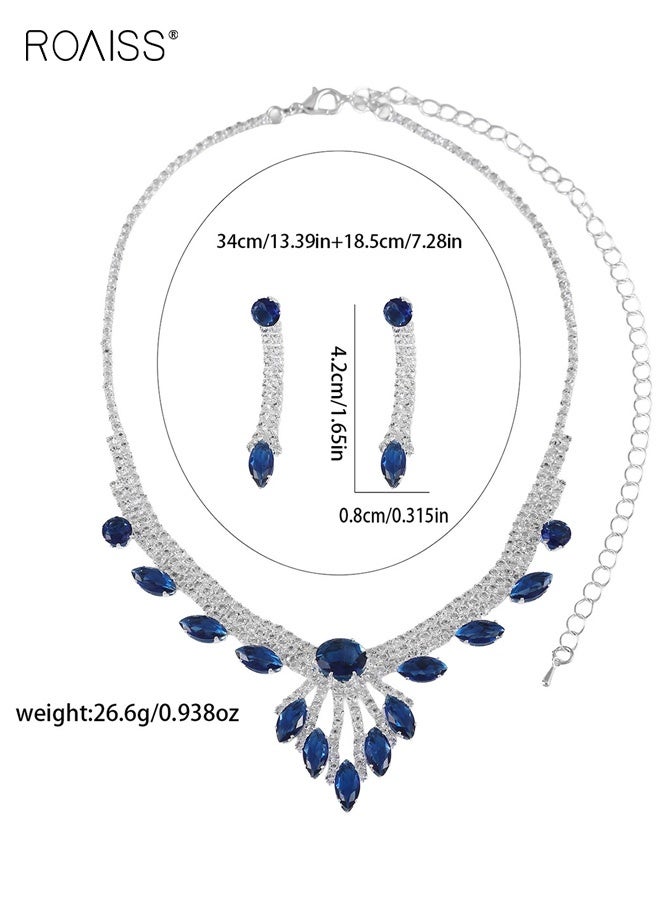 roaiss 2Pcs Prom Jewelry Set for Women, Rhinestone Necklace Earrings Set, Sparkling Silver Crystal Necklace Earrings Sets, Bridal Wedding Prom Costume Jewelry Sets for Ladies - Image 5