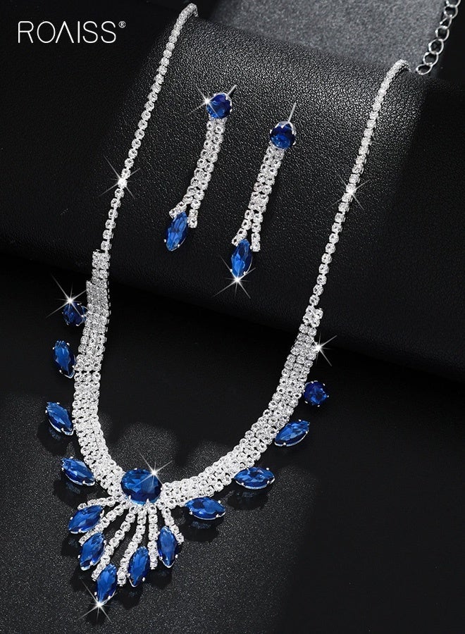 roaiss 2Pcs Prom Jewelry Set for Women, Rhinestone Necklace Earrings Set, Sparkling Silver Crystal Necklace Earrings Sets, Bridal Wedding Prom Costume Jewelry Sets for Ladies - Image 4