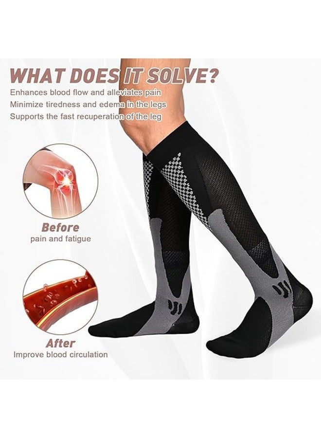 STL 3 Pair Sport Compression Socks Men Women, Compression Stocking Nurse Socks for Edema Travel(White, Blue, Black) - Image 2