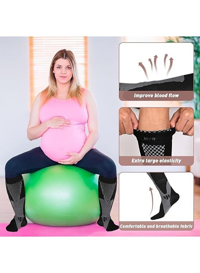 STL 3 Pair Sport Compression Socks Men Women, Compression Stocking Nurse Socks for Edema Travel(White, Blue, Black) - Image 5