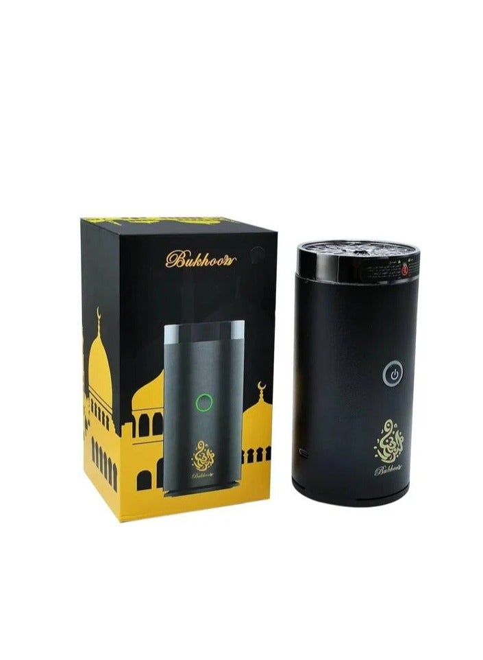 Modern electric incense burner, portable design for car use, rechargeable via USB Type-C. Arabic fragrance diffuser for home and office – black color. USB electric bakhoor device, portable incense burner, electronic hair incense burner, original mini mabkhara for clothes and hair. Compact and stylish home incense burner, car mabkhara, electric home incense diffuser, electronic mabkhara for traditional Arabic bakhoor. - Image 1