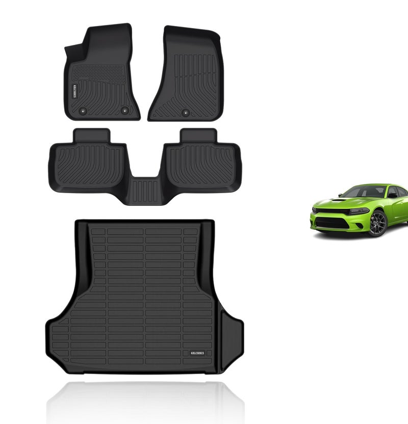 KELCSEECS Floor Mats & Cargo Liner for 2011-2022 2023 Dodge Charger RWD/Chrysler 300 RWD All Weather Car Mats Cargo Mat Trunk Mat Charger/Chrysler 300 Floor Mats Trunk Liner Black Accessories - Image 1
