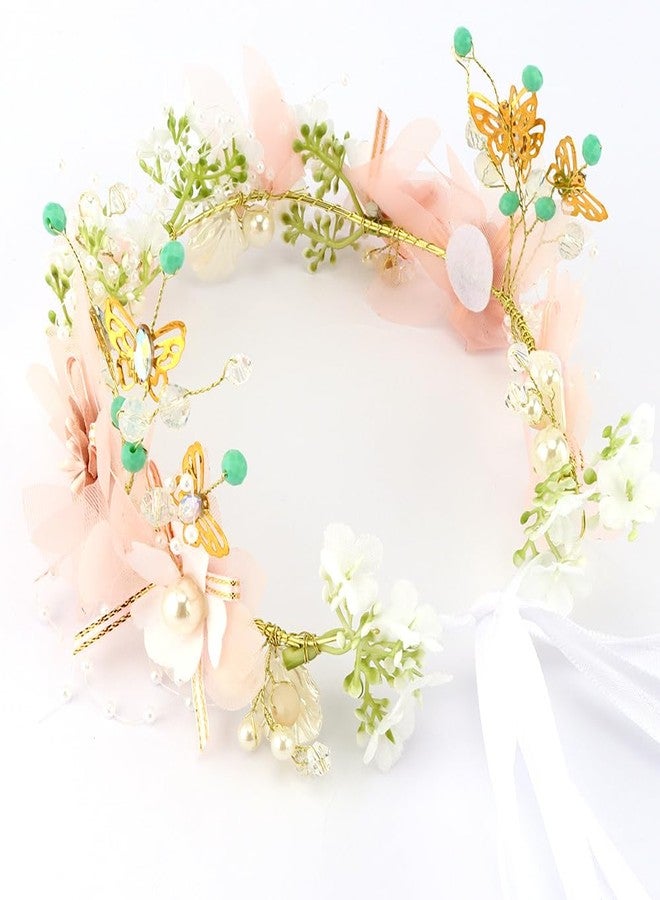AHONEY Pink Flower Headband for Women Fairy Crown for Girls Butterfly Headband Elf Crown Wedding Fairy Accessories Headpiece - Image 5
