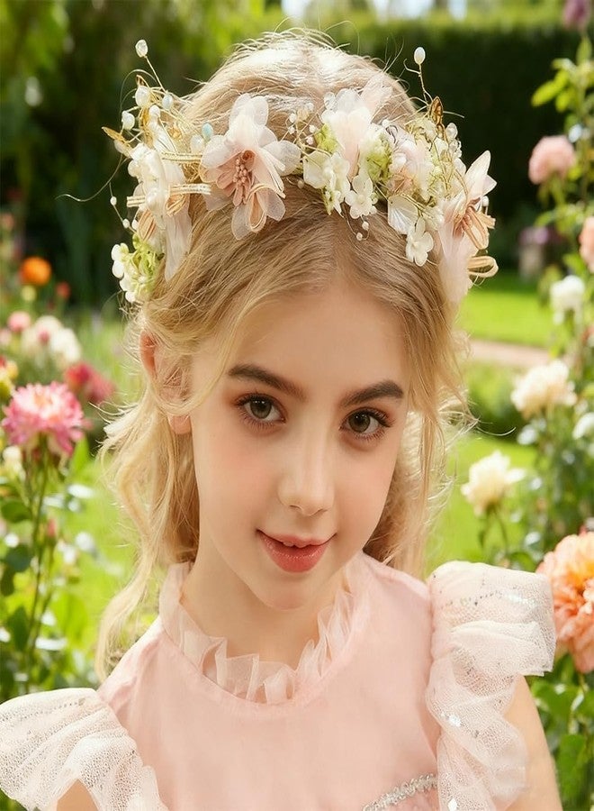AHONEY Pink Flower Headband for Women Fairy Crown for Girls Butterfly Headband Elf Crown Wedding Fairy Accessories Headpiece - Image 3