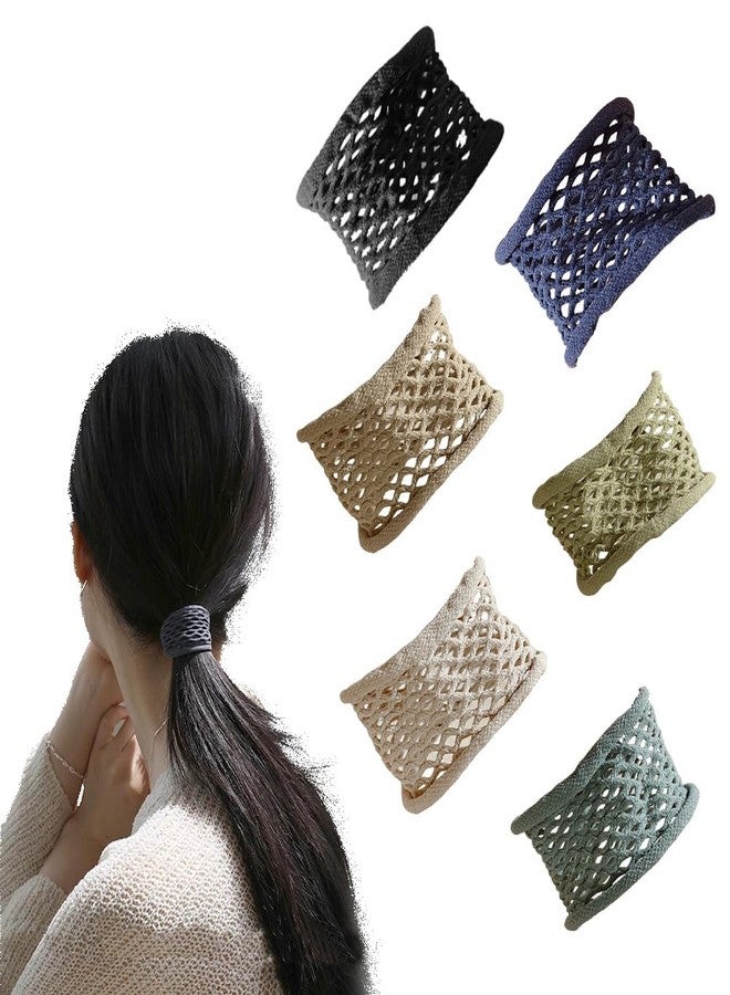 Yreamont Net Hollow Hair Ties Bands for Women Girls Sports Fishnet Rubber Bands for Hair Rope Wrist Band Elastic Stretch Ponytail Holders for Women Hair Accessories Cotton Openwork Hair Tie 6 PCS - Image 1