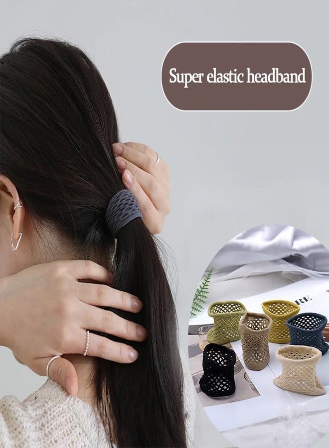 Yreamont Net Hollow Hair Ties Bands for Women Girls Sports Fishnet Rubber Bands for Hair Rope Wrist Band Elastic Stretch Ponytail Holders for Women Hair Accessories Cotton Openwork Hair Tie 6 PCS - Image 5
