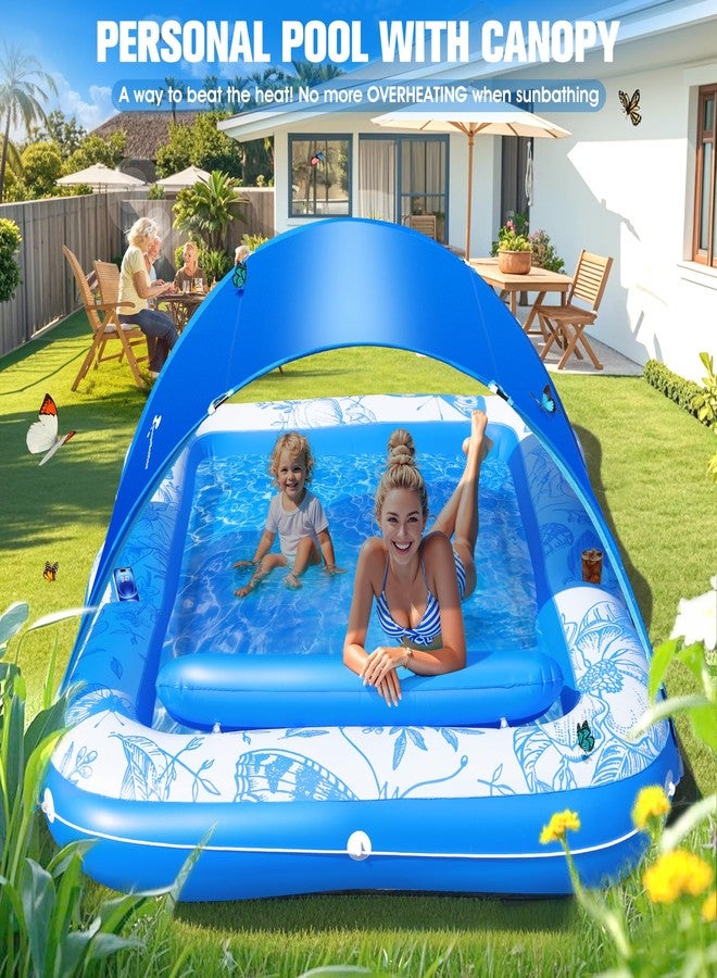 DeeprBetter Inflatable Tanning Pool Lounger with Canopy,81"x 60" Large Tanning Floats for Adults,2025 Butterfly Pool Lounger Float,Blow Up Tanning Water Bed with Cup&Phone Holder,Adults Tanning Pools for Backyard - Image 4
