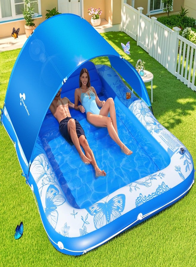 DeeprBetter Inflatable Tanning Pool Lounger with Canopy,81"x 60" Large Tanning Floats for Adults,2025 Butterfly Pool Lounger Float,Blow Up Tanning Water Bed with Cup&Phone Holder,Adults Tanning Pools for Backyard - Image 1