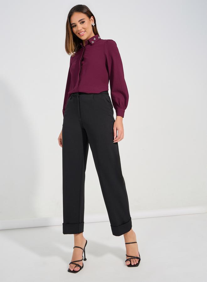 Styli Embellished Collar Woven Crepe Button Down Shirt  - Image 2