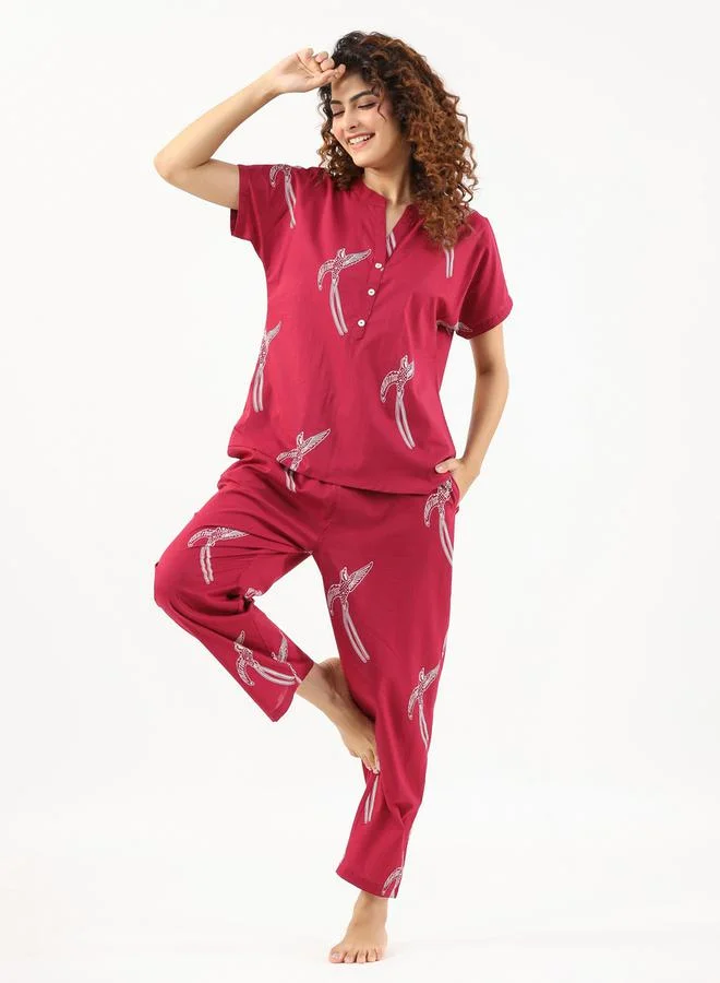 sanskrutihomes sanskrutihomes Cotton Bird Print Top and Pyjama Set