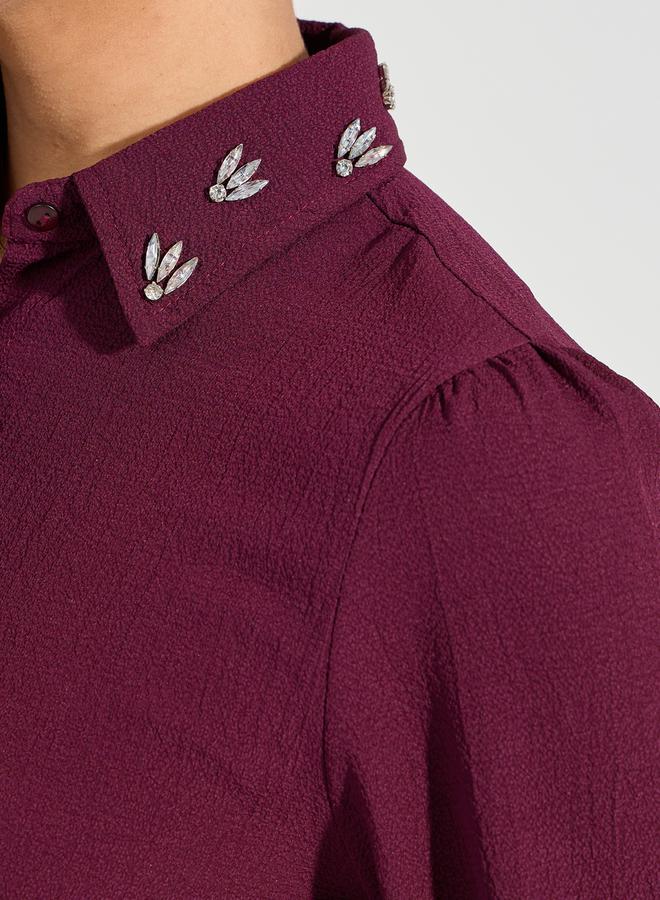 Styli Embellished Collar Woven Crepe Button Down Shirt  - Image 5