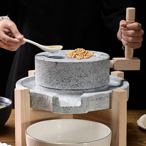 rzoizwko Natural Granite Stone Grain Mill – Handmade Stone Grinder & Mill for Dry & Wet Foods with Filter Bag, Traditional Manual Grinding Tool - Image 1