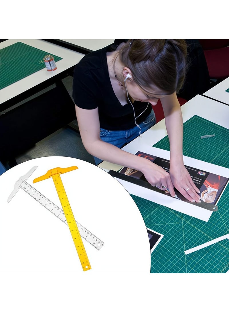 Plastic Transparent Ruler, 2Pcs T Square Ruler for Drafting Tools and General Layout Work Architect Ruler Architectural Triangle Tee Ruler 30CM - Image 4
