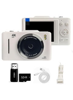 Generic Digital Camera for Kids  HD 4K 48MP Point and Shoot Digital Camera with 16X Zoom and 32GB Card  Anti-Shake Compact Mini Camera for Teens Boys Girls Beginner Kids Gift White  - Image 1