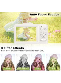 Generic Digital Camera for Kids  HD 4K 48MP Point and Shoot Digital Camera with 16X Zoom and 32GB Card  Anti-Shake Compact Mini Camera for Teens Boys Girls Beginner Kids Gift White  - Image 2