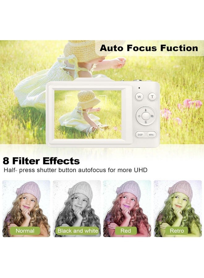 Generic Digital Camera for Kids  HD 4K 48MP Point and Shoot Digital Camera with 16X Zoom and 32GB Card  Anti-Shake Compact Mini Camera for Teens Boys Girls Beginner Kids Gift White  - Image 2
