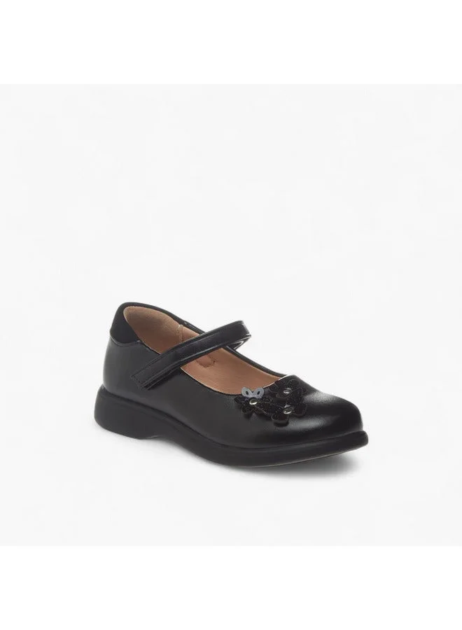 Flora Bella By Shoexpress Girls Applique Detail School Shoes with Hook and Loop Closure