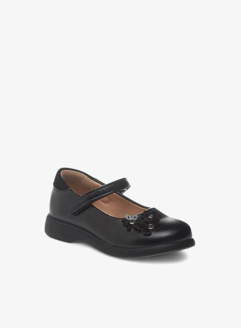 Flora Bella By Shoexpress Girls Applique Detail School Shoes with Hook and Loop Closure