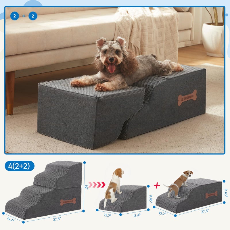 Nordjager Dog Stairs 4 Steps for Small Dogs and Cats to Get on High Beds, Couch or Car, Pets Can Climb, Sit, Lie Down or Perch to Look Out Windows on The Spliceable Ramp, Provides Support, Greyï¼ˆ19" Hï¼‰ - Image 2