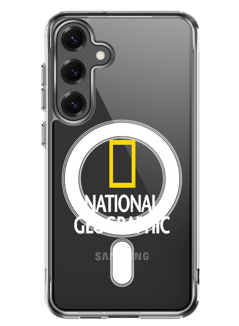 Theodor Magnetic Case for Samsung Galaxy S25 6.2-inch Compatible with MagSafe Wireless Charging, Shockproof Phone Bumper Cover National Geography - White - Image 1