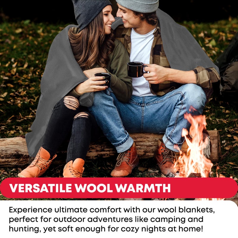 Ever Ready First Aid Military Wool Blanket - 95% Wool, Washable, Perfect for Outdoors, Picnics, Travel, Car & Bushcraft Emergency Blanket, 96" x 108" 8.45 lbs. - Grey - King Size - Image 4