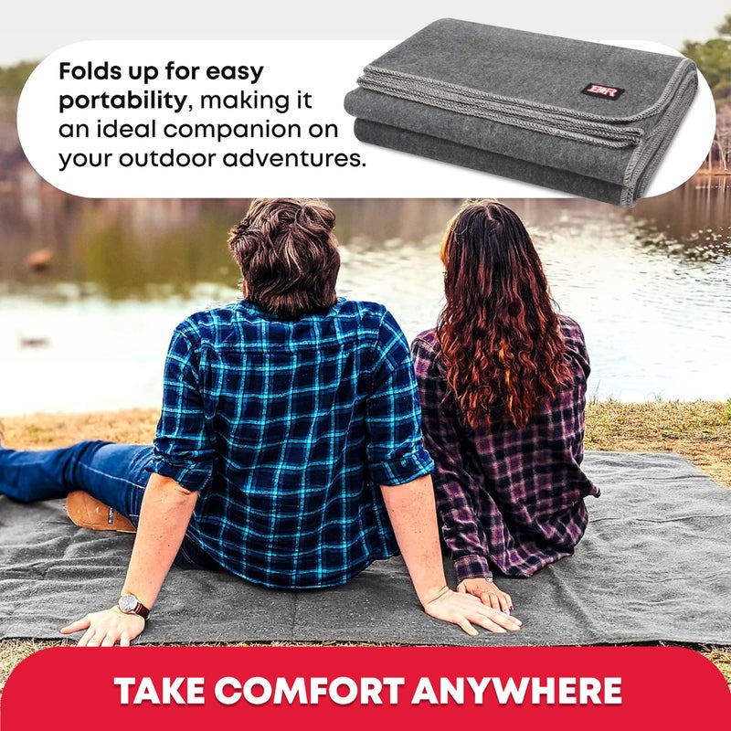 Ever Ready First Aid Military Wool Blanket - 95% Wool, Washable, Perfect for Outdoors, Picnics, Travel, Car & Bushcraft Emergency Blanket, 96" x 108" 8.45 lbs. - Grey - King Size - Image 2