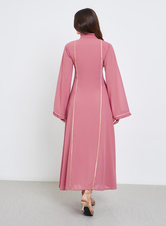 Maxim Creation Pink Maxi Dress with Gold Trim - Image 5