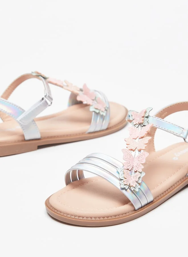 ميسي Girls Butterfly Applique Slip-On Sandals With Hook And Loop Closure