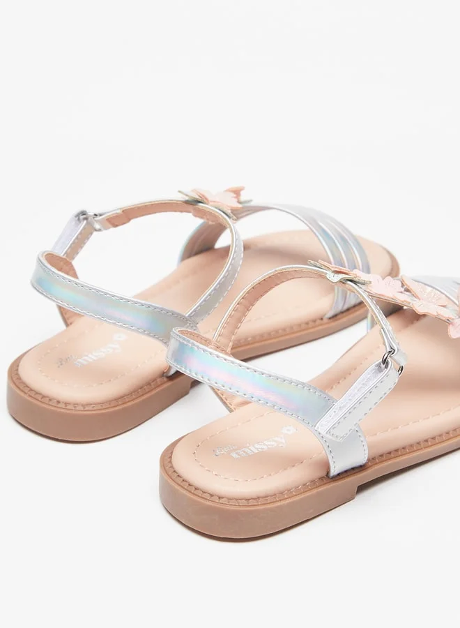 ميسي Girls Butterfly Applique Slip-On Sandals With Hook And Loop Closure