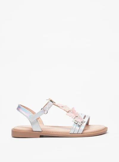 MISSY Girls Butterfly Applique Slip-On Sandals With Hook And Loop Closure