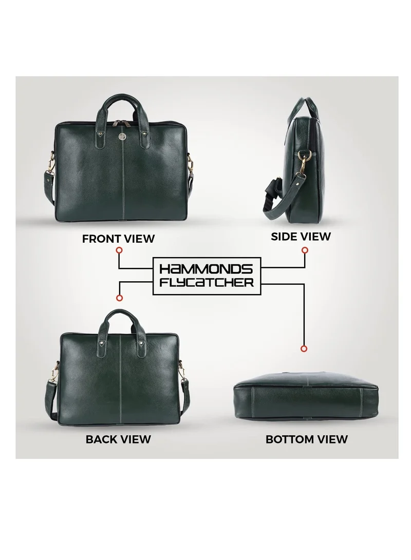 Hammonds Flycatcher  Leather Laptop Bag for Men - Office Bag, Sea Green - Fits Up to 14/15.6 Inch Laptop/MacBook - Laptop Messenger Bags/Leather Bag for Men with Adjustable Shoulder Strap | LB106GR (N3HQ)  | Best Price UAE