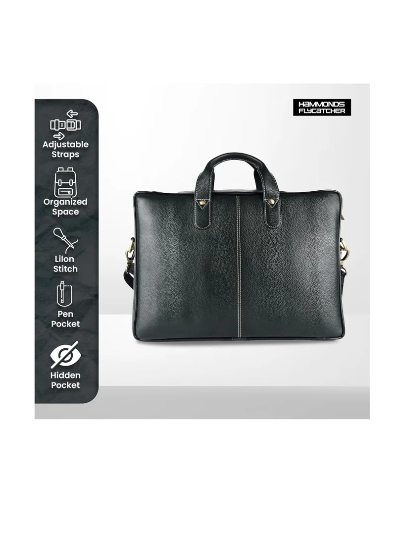 HAMMONDS FLYCATCHER Leather Laptop Bag for Men - Office Bag, Sea Green - Fits Up to 14/15.6 Inch Laptop/MacBook - Laptop Messenger Bags/Leather Bag for Men with Adjustable Shoulder Strap | LB106GR (N3HQ)