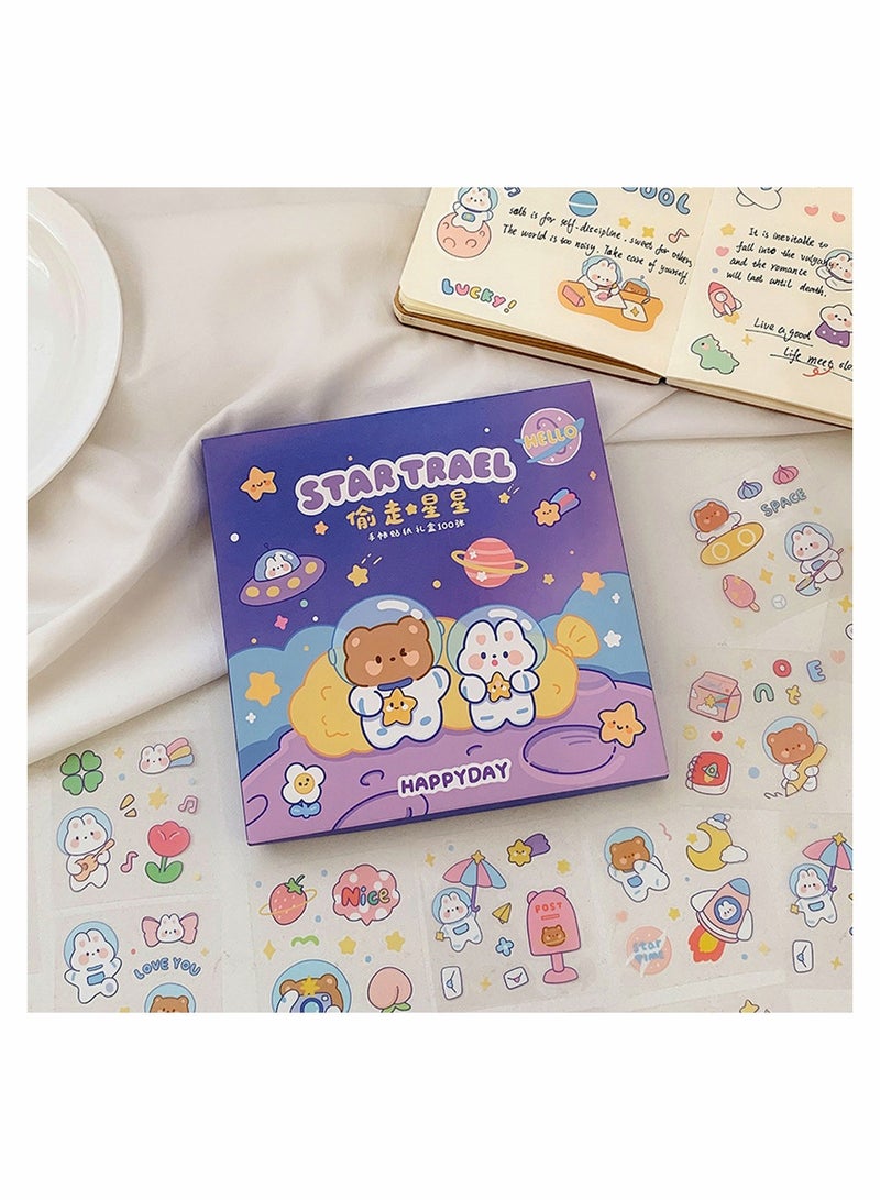 Cute Waterproof Stickers for Water Bottles Laptops Journals Aesthetic Vinyl Sticker Pack of 100 Sheets Perfect for Kids and Gifts Space Star Travel